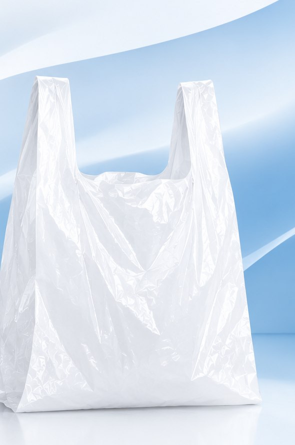 White plastic shopping carry bag from company brochure